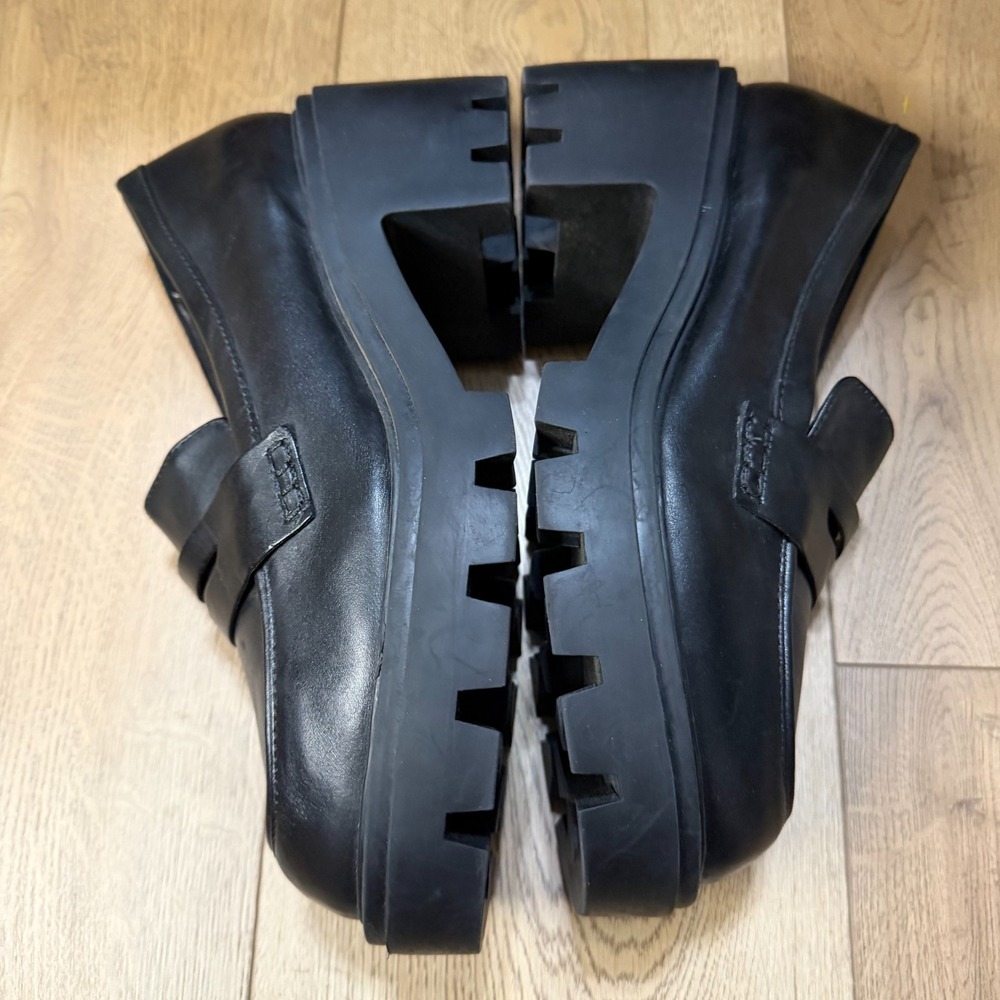 Schutz Leather Lug Loafers Black Viola Tractor 9.5B Y2K Academia Chunky Platform - Picture 3 of 8